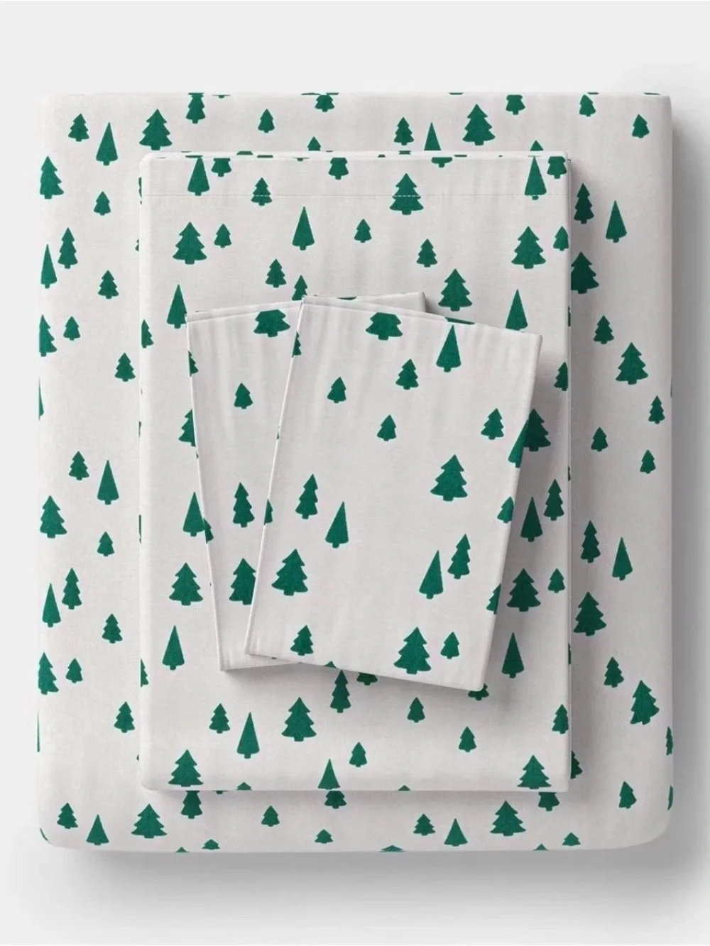 NWT Wondershop QUEEN Bed Sheet Set Flannel White Christmas Tree Print - 4 pc
